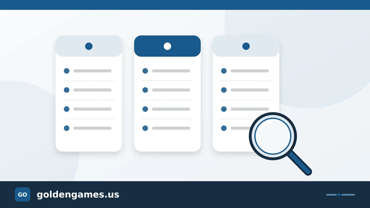 Three comparison columns and a magnifying glass