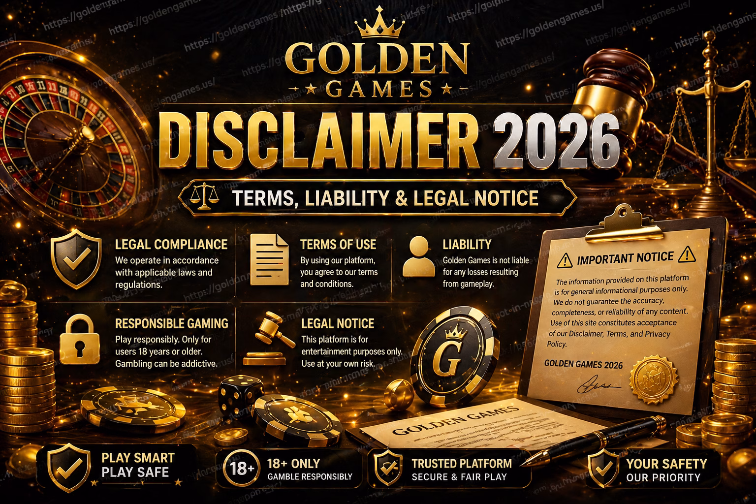 Golden Games Disclaimer 2026 Legal Notice & Terms
